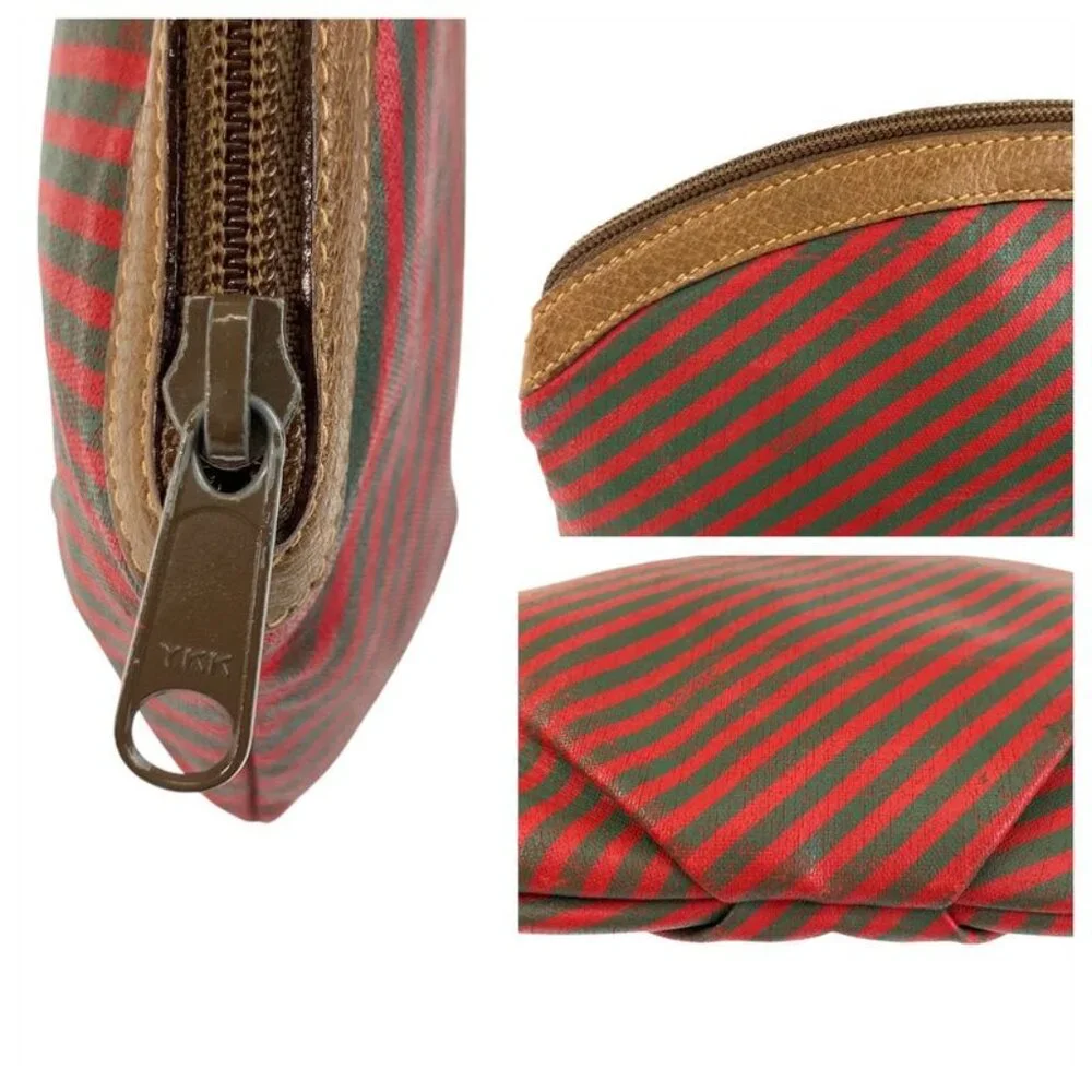 Gucci Vintage Red Green Brown Leather Pouch Makeup - Picture 5 of 9